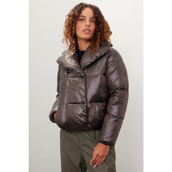 SAVE THE DUCK Ishya Puffer Black Brown Copper Moto Quilted Coat Jacket Size S - Picture 1 of 14